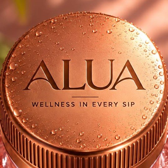 ALUA bottle cap embossed 'Wellness in every sip', beaded with condensation